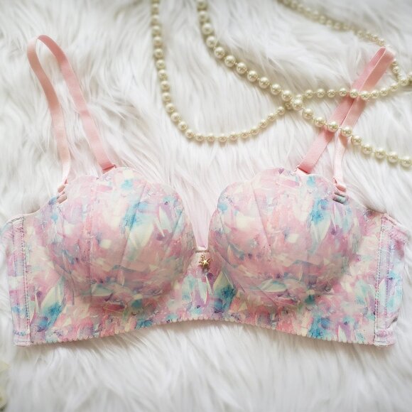 Pink mermaid seashells wireless balconette push-up bra - Picture 1 of 3